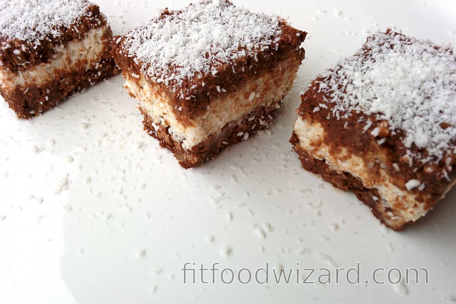 Cocoa Squares with Quark and Coconut Filling