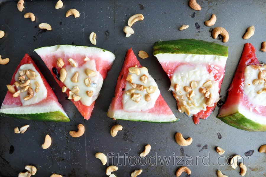 Baked Watermelon with Mozzarella and Nuts