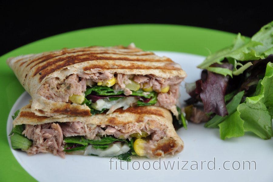 Toasted Whole-wheat Flatbread or Tortilla Filled with Tuna Mixture | fitfoodwizard.com
