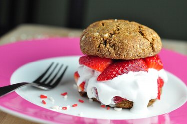 Almond shortcakes filled with strawberries and coconut whipped cream