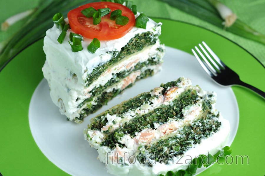 Fit Savory Spinach Cake with Salmon