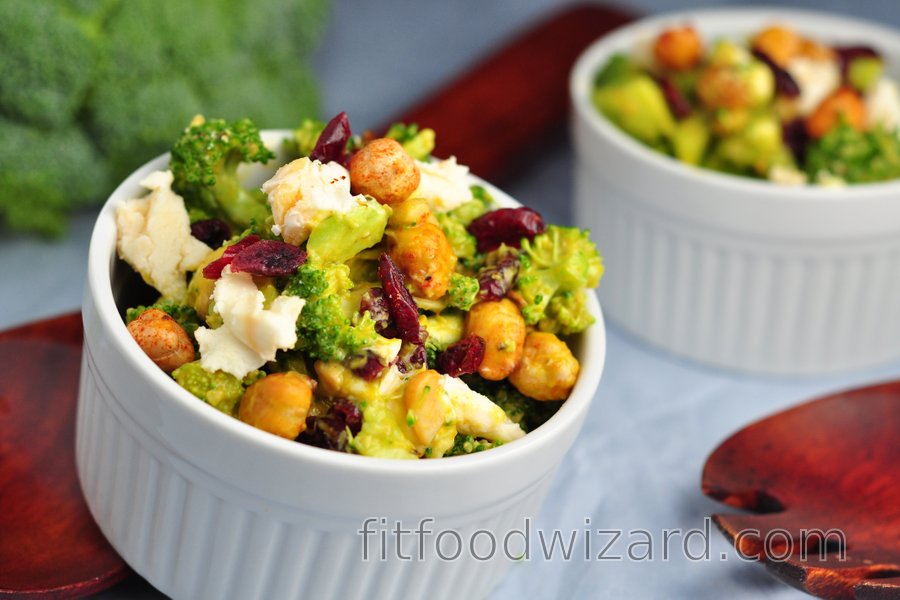 Broccoli Salad with Avocado dressing, Roasted Chickpeas and Sheep Cheese | fitfoodwizard.com