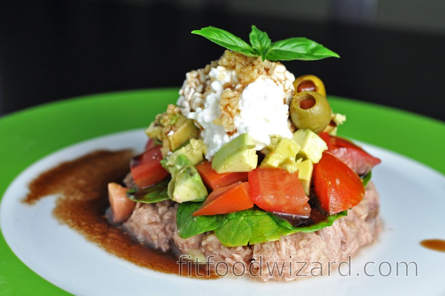Tuna-Vegetable Tower with Balsamic Vinegar | fitfoodwizard.com
