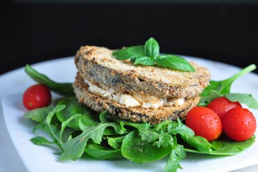 Eggplant Sandwich in Oatmeal Dough Stuffed with Goat Cheese