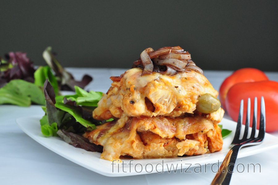Cauliflower Bake with Chicken and Balsamic Onion | fitfoodwizard.com