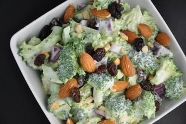 Healthy Broccoli Salad with Raisins and Almonds