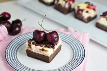 Healthy brownie cheesecake with cherries