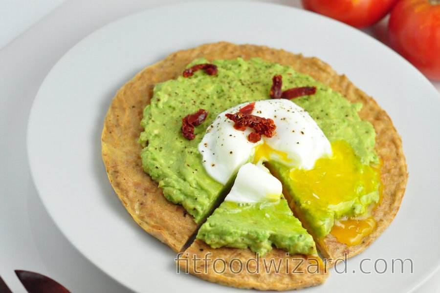 Low Carb Tuna-Avocado Pizza with Poached Egg