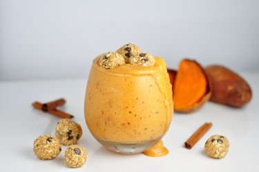 Sweet potato ice cream with chocolate oat balls