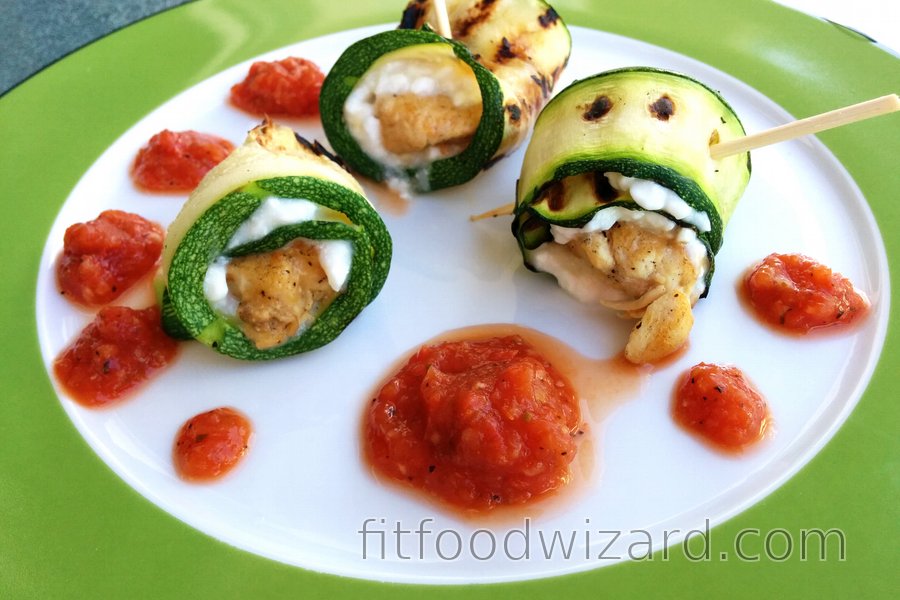 Chicken-Zucchini Rolls with Cottage Cheese and Tomato Sauce