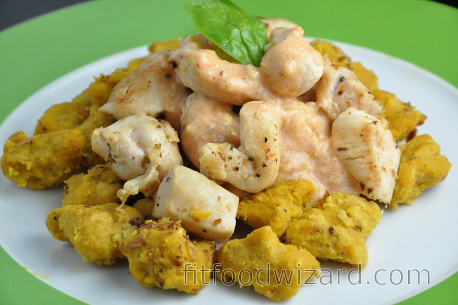 Pumpkin Gnocchi with Chicken and Cheesy Sauce