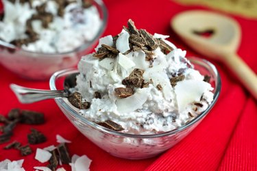 Delicious Raffaello cream with quark, cherries, and chocolate