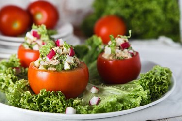 Tuna-Egg Salad Served In Tomato
