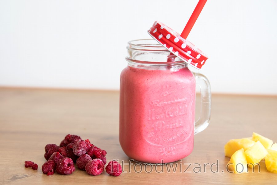 Healthy Creamy Smoothie with Raspberries and Pineapple
