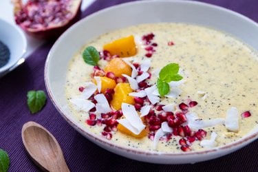 Mango smoothie bowl with poppy seeds