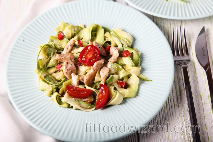 Fit zucchini noodles with chicken and parmesan cheese | fitfoodwizard.com