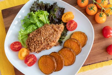 Baked fitness schnitzel with sweet potatoes