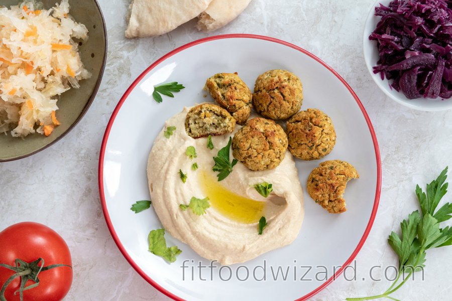 Baked falafel with hummus